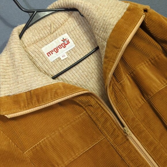 McGregor VTG Bomber Jacket Men's 40 Brown Corduroy Knit Lining Epaulets Aviator - Picture 2 of 13